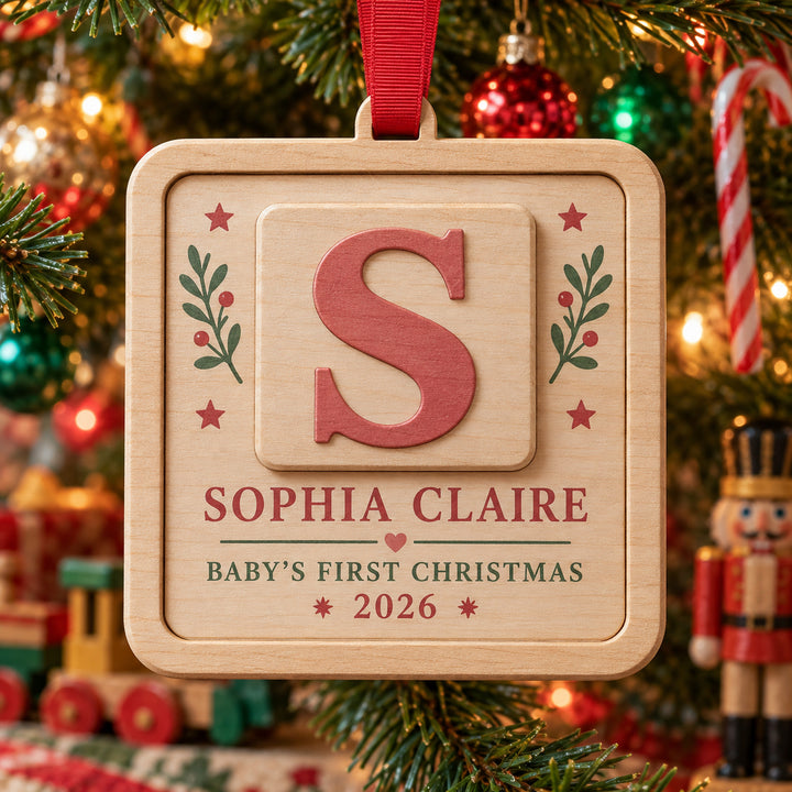Personalized Baby Block Name Wood Ornament - Custom Keepsake - image 1
