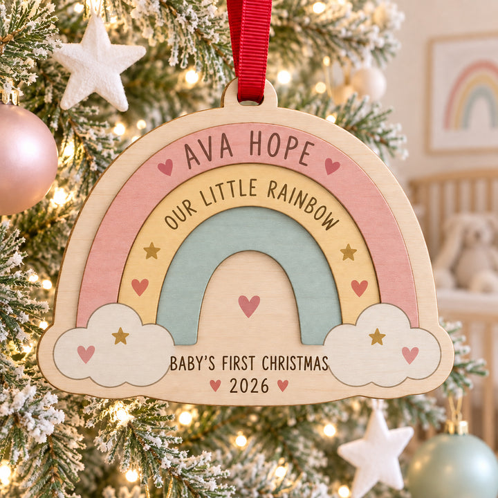 Personalized Rainbow Baby Wood Ornament - Custom Keepsake - image 1