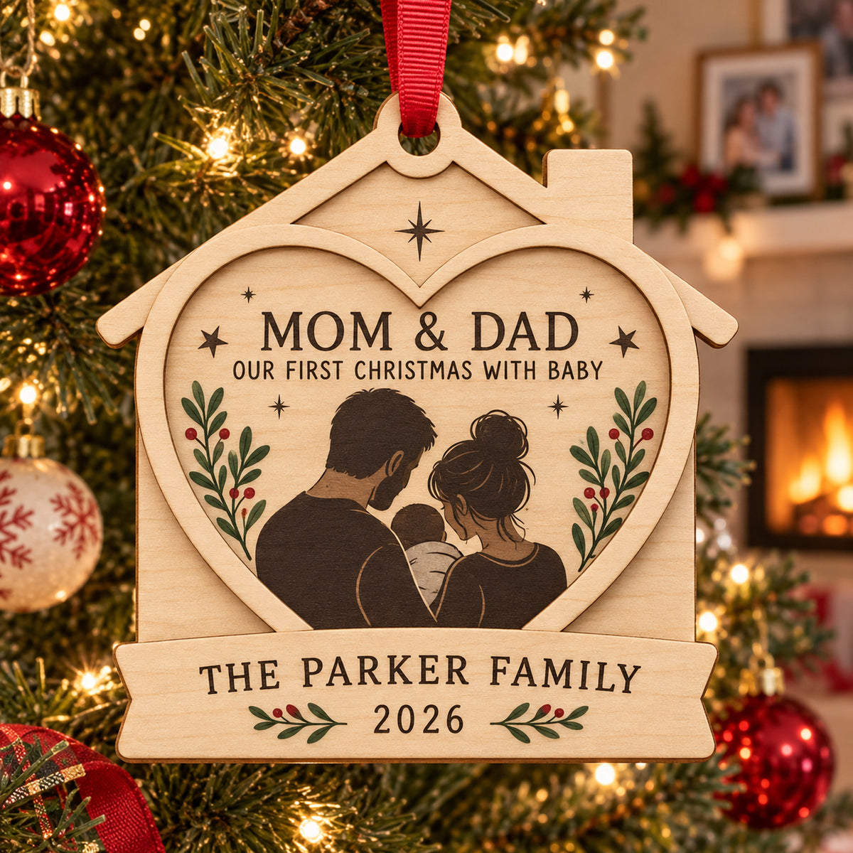 Personalized First Christmas Mom Dad Wood Ornament - Custom Keepsake - image 1