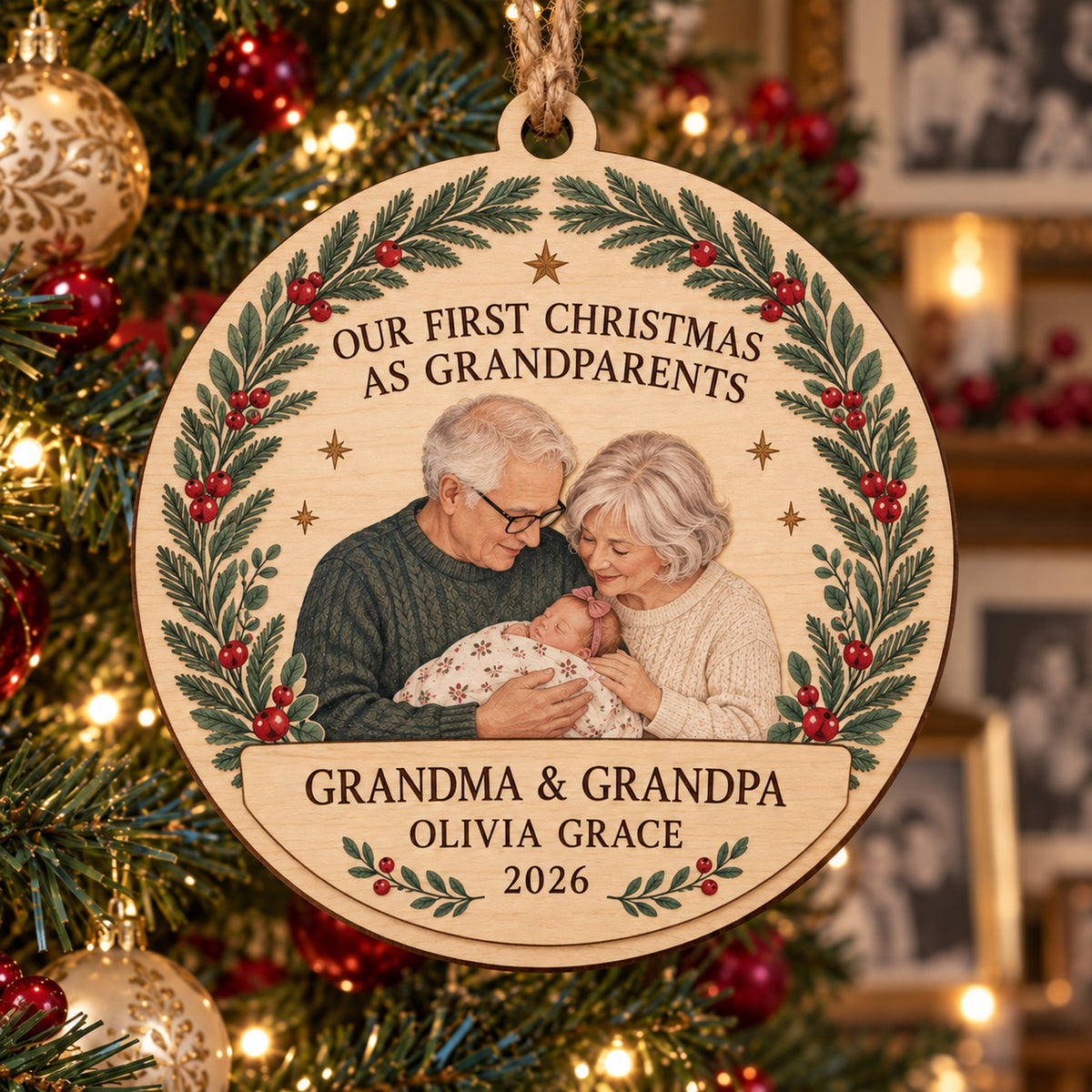 Personalized First Christmas Grandparents Wood Ornament - Custom Keepsake - image 1