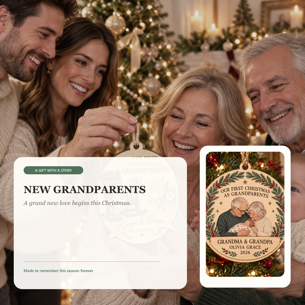Personalized First Christmas Grandparents Wood Ornament - Custom Keepsake - image 3