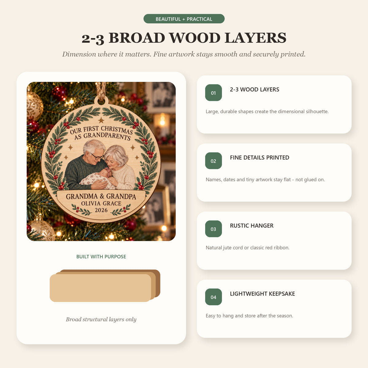 Personalized First Christmas Grandparents Wood Ornament - Custom Keepsake - image 4