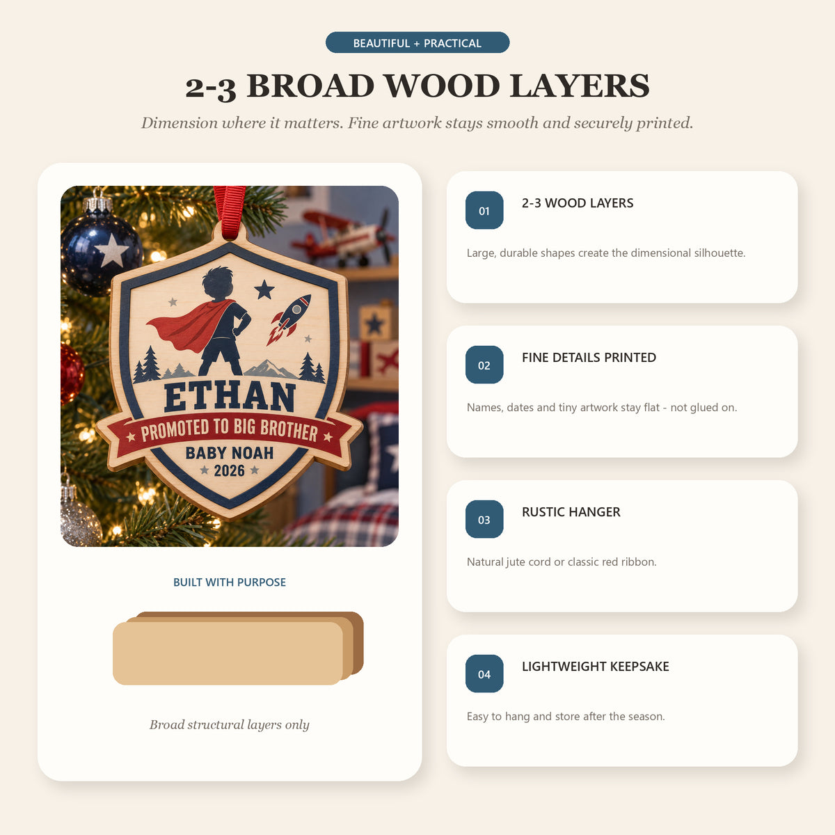 Personalized Promoted Big Brother Wood Ornament - Custom Keepsake - image 4