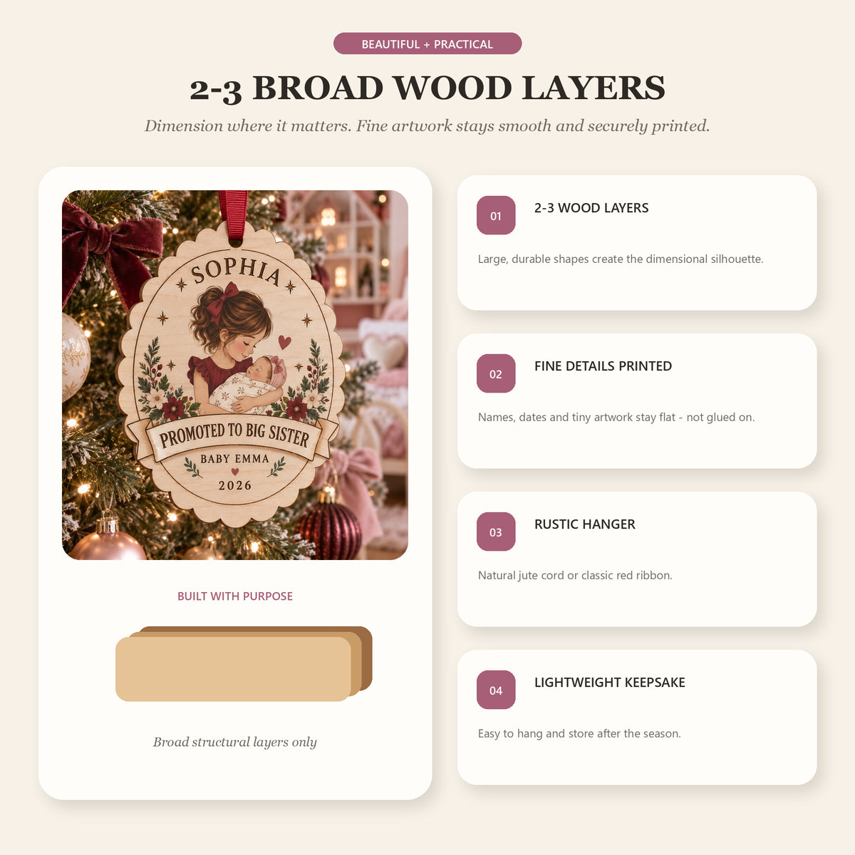 Personalized Promoted Big Sister Wood Ornament - Custom Keepsake - image 4