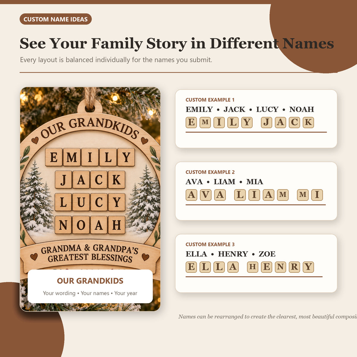 Personalized Grandkids Crossword Wood Ornament - Custom Keepsake - image 2