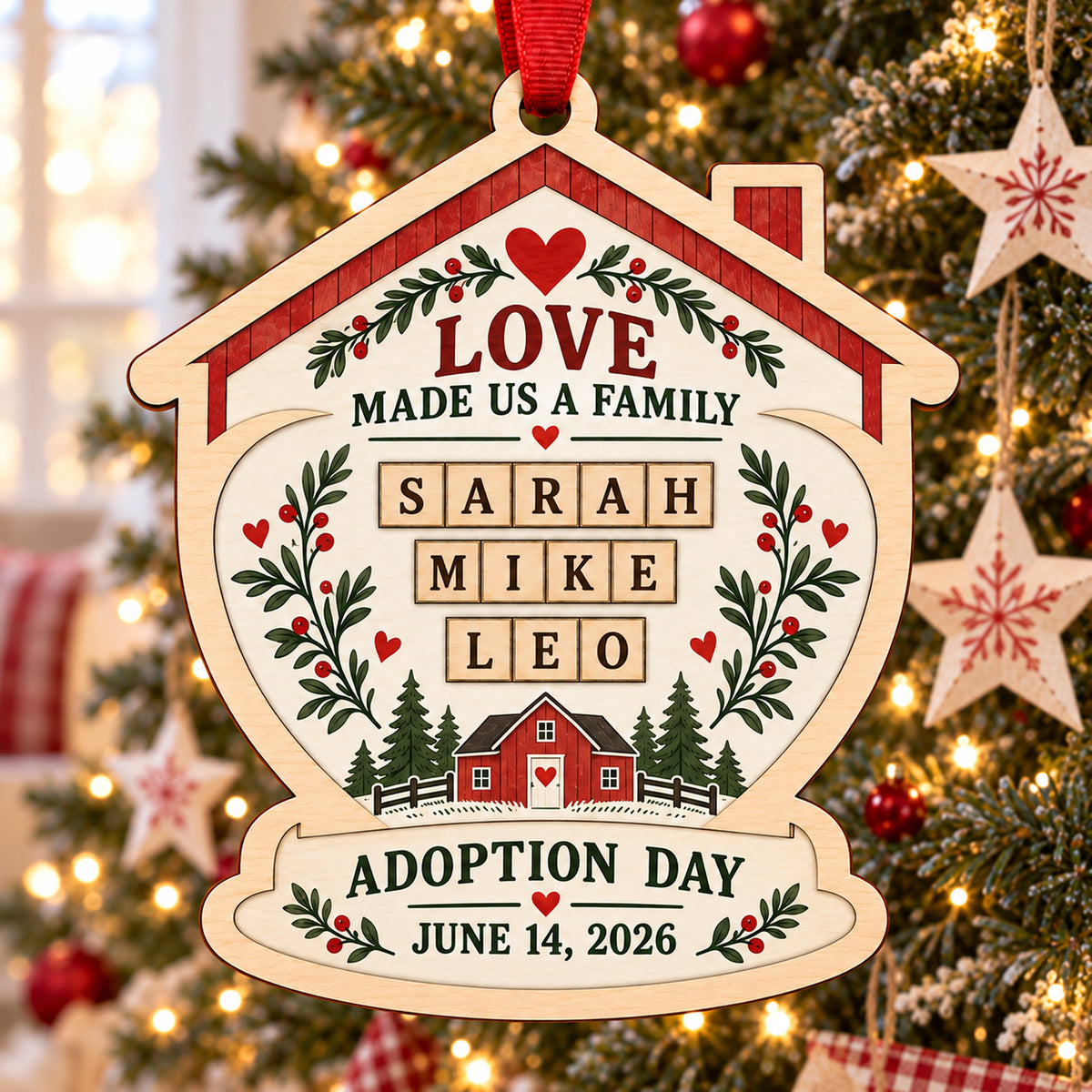 Personalized Adoption Family Wood Ornament - Custom Keepsake - image 1