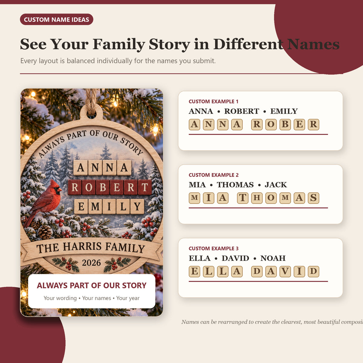 Personalized Memorial Family Wood Ornament - Custom Keepsake - image 2