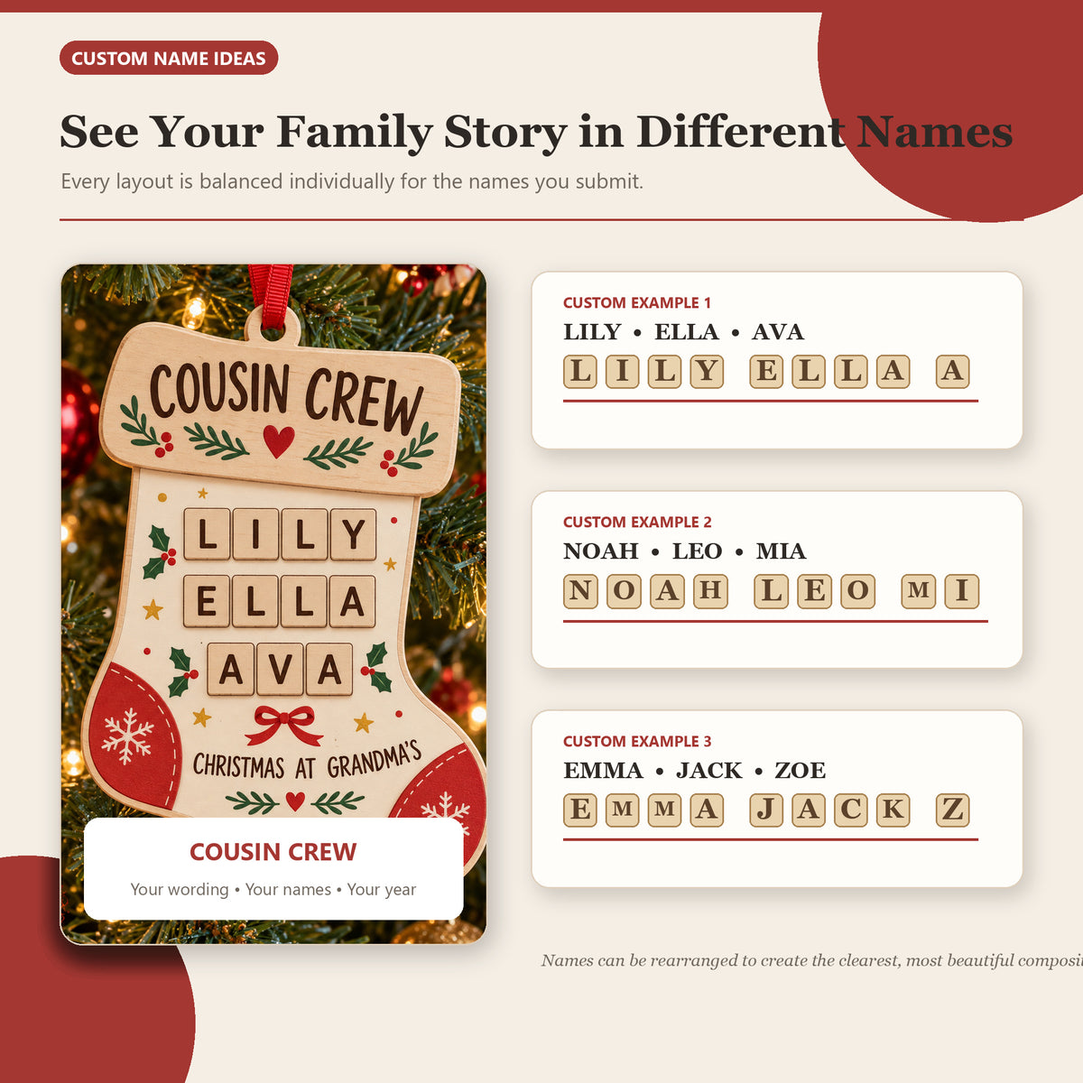 Personalized Cousin Crew Wood Ornament - Custom Keepsake - image 2