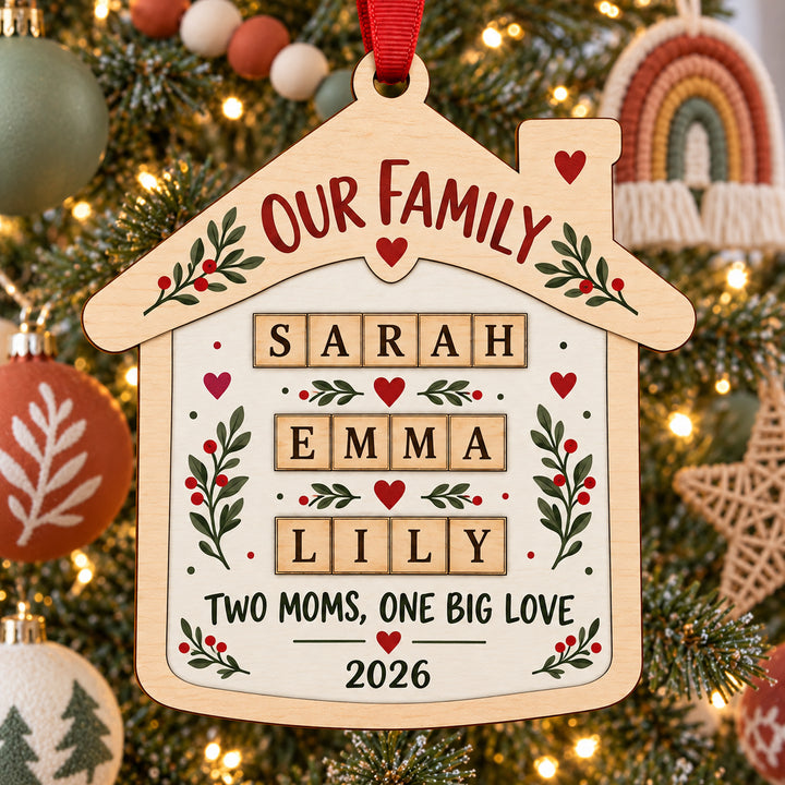 Personalized Two Moms Family Wood Ornament - Custom Keepsake - image 1