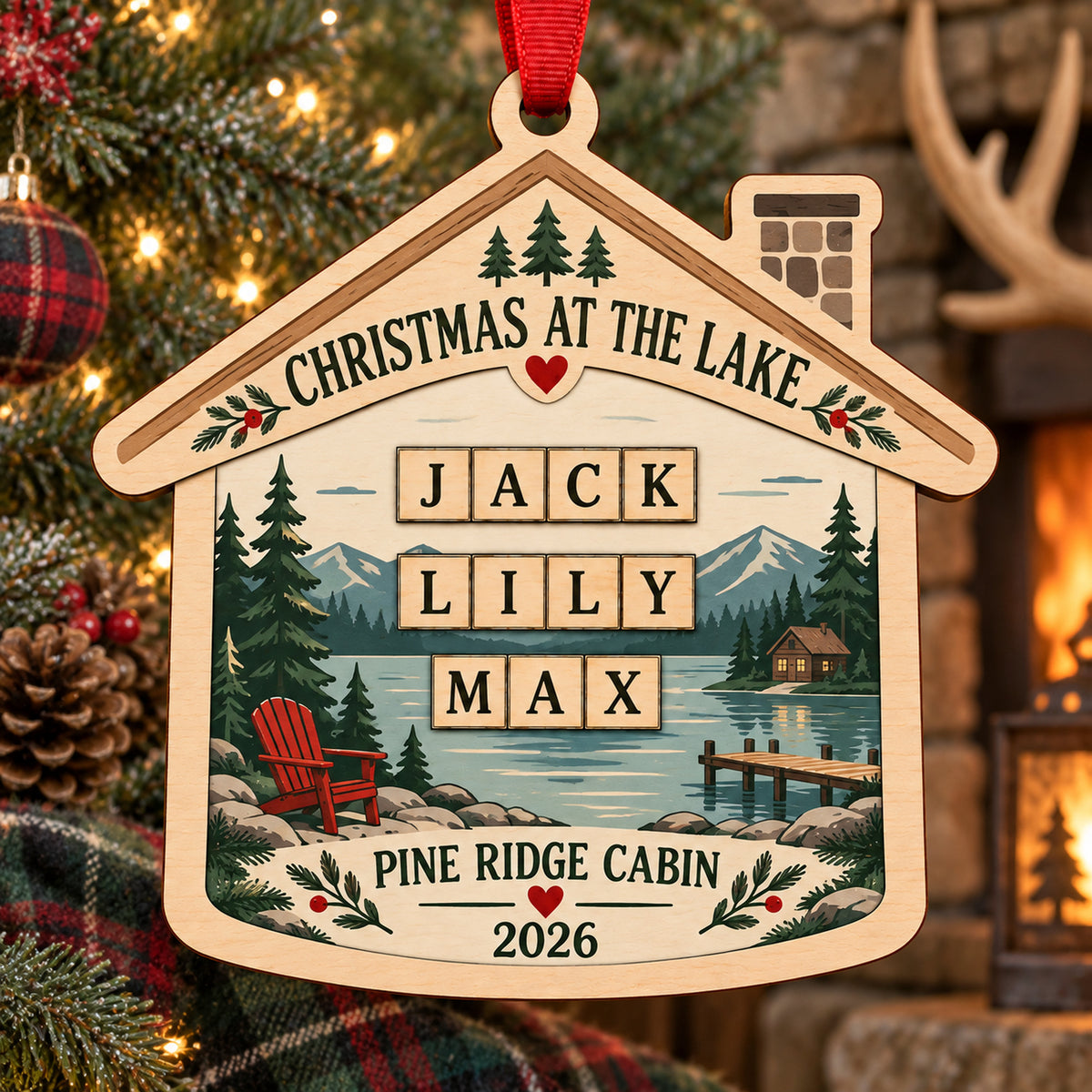 Personalized Lake House Family Wood Ornament - Custom Keepsake - image 1
