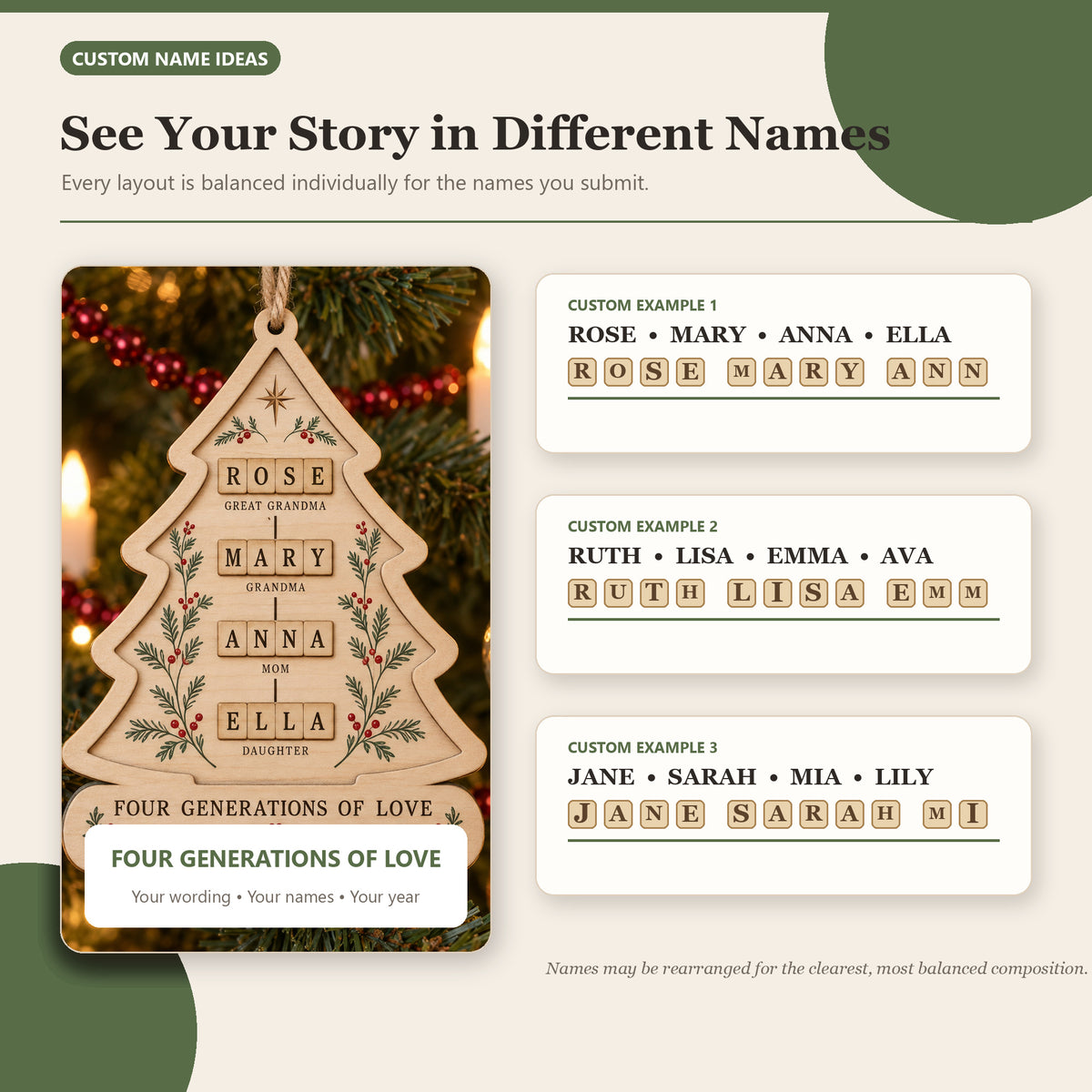 Personalized Four Generations Love Wood Ornament - Custom Keepsake - image 2