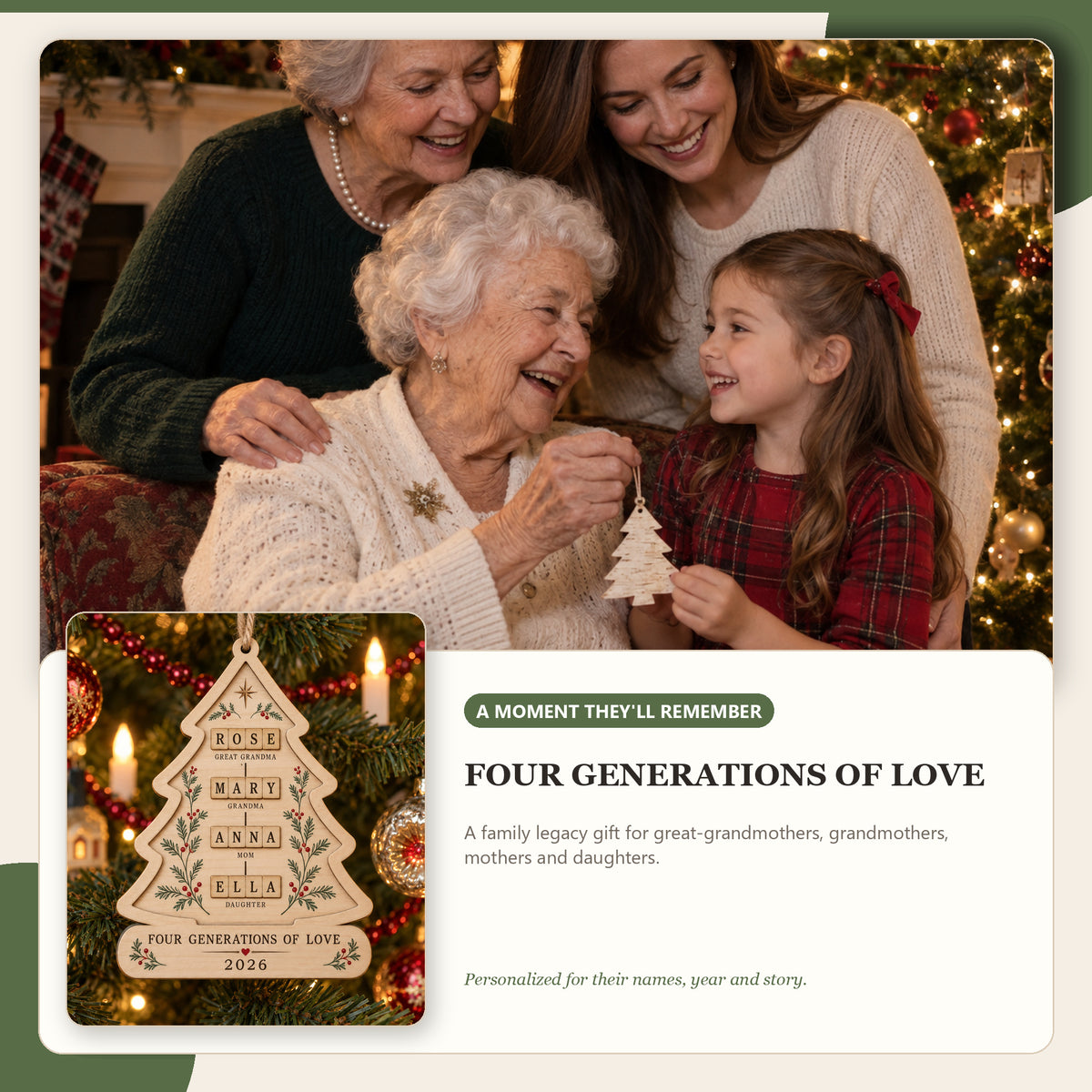 Personalized Four Generations Love Wood Ornament - Custom Keepsake - image 7