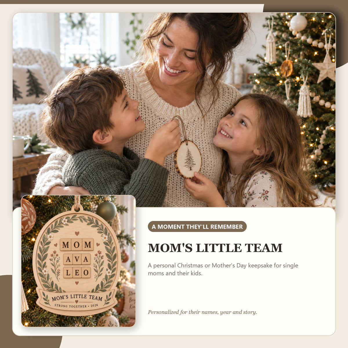 Personalized Single Mom Family Wood Ornament - Custom Keepsake - image 7