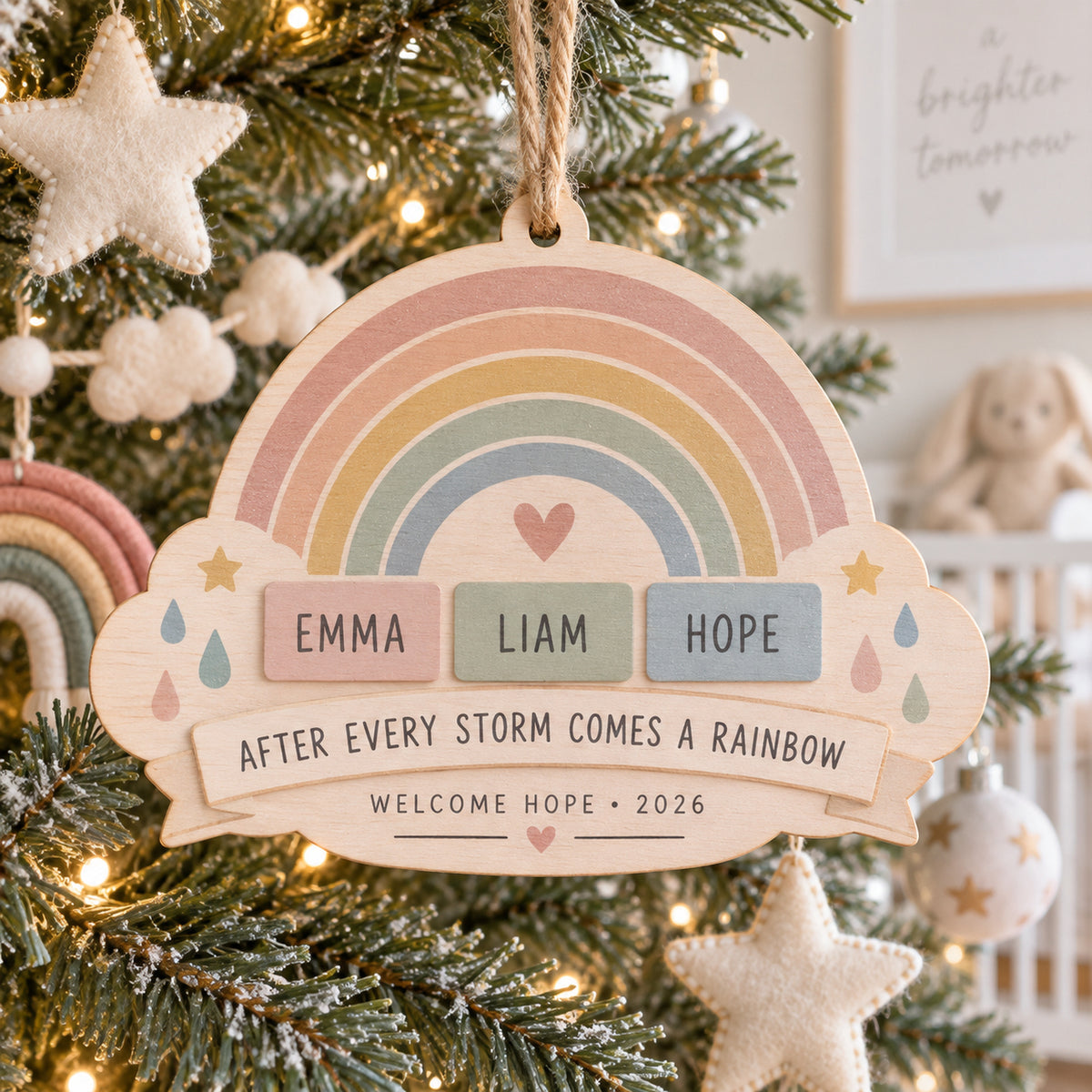 Personalized Rainbow Baby Family Wood Ornament - Custom Keepsake - image 1