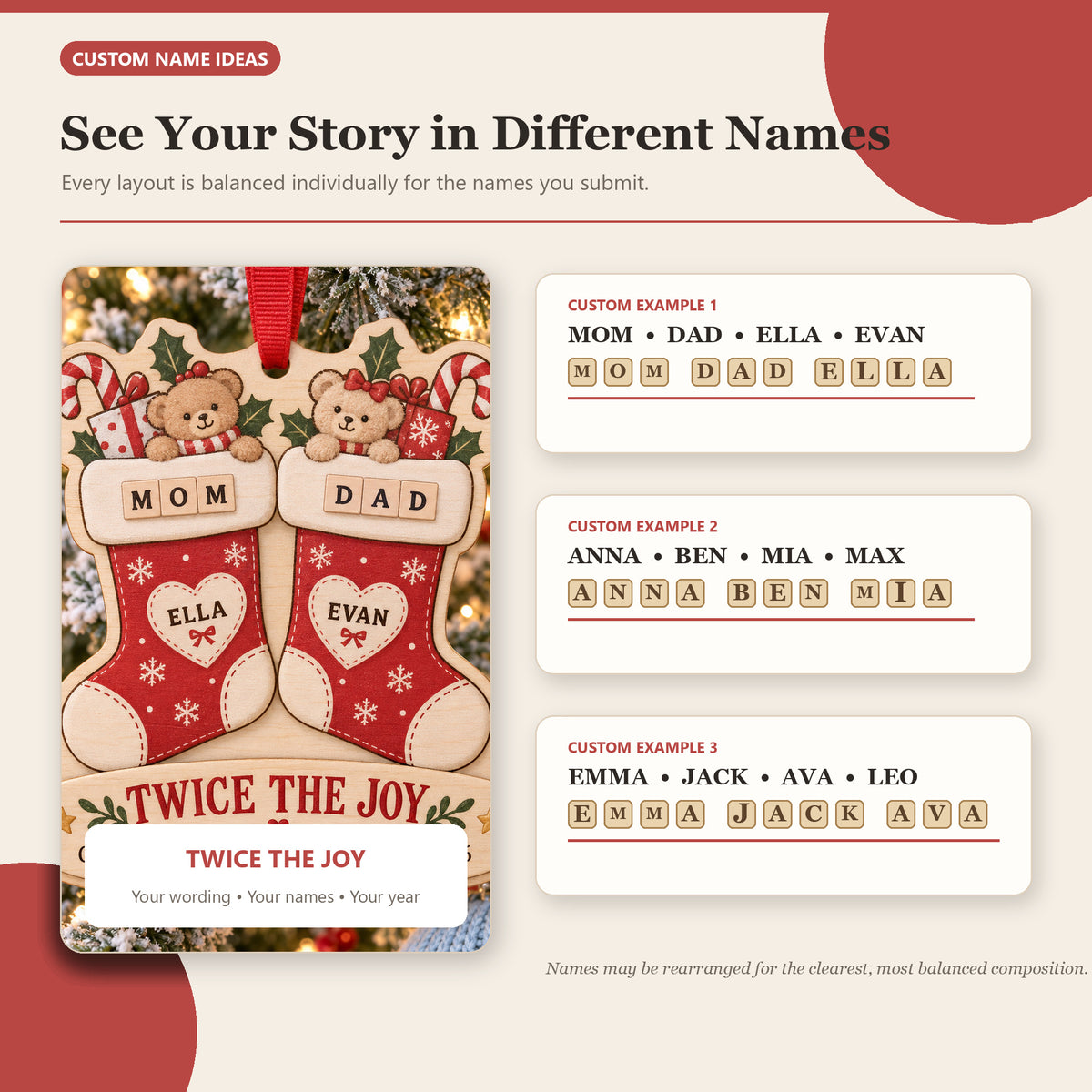 Personalized Twins First Christmas Wood Ornament - Custom Keepsake - image 2