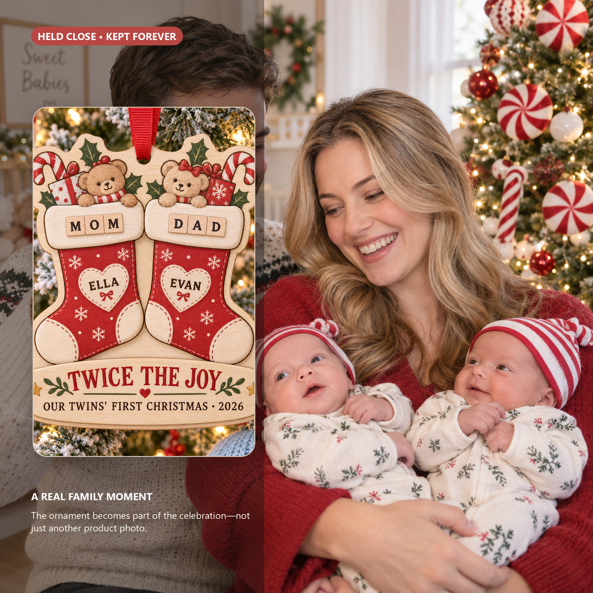 Personalized Twins First Christmas Wood Ornament - Custom Keepsake - image 4