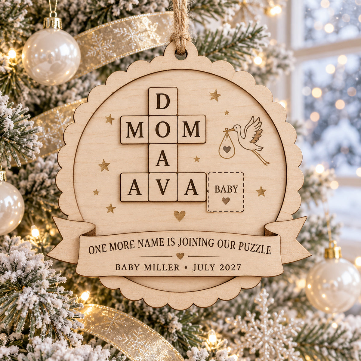 Personalized Pregnancy Announcement Puzzle Wood Ornament - Custom Keepsake - image 1