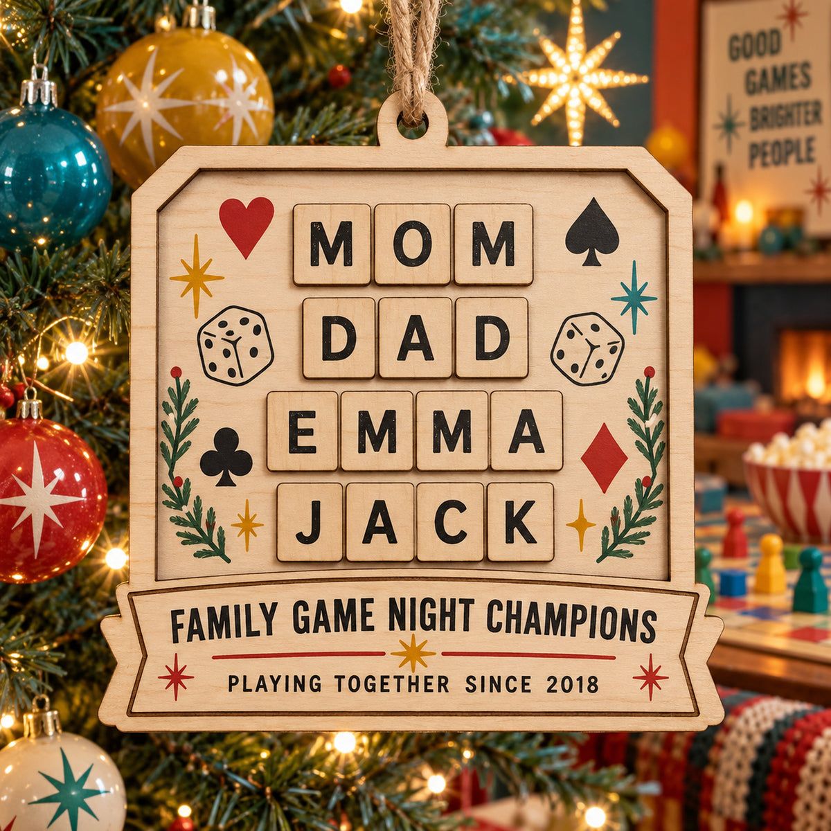 Personalized Family Game Night Wood Ornament - Custom Keepsake - image 1