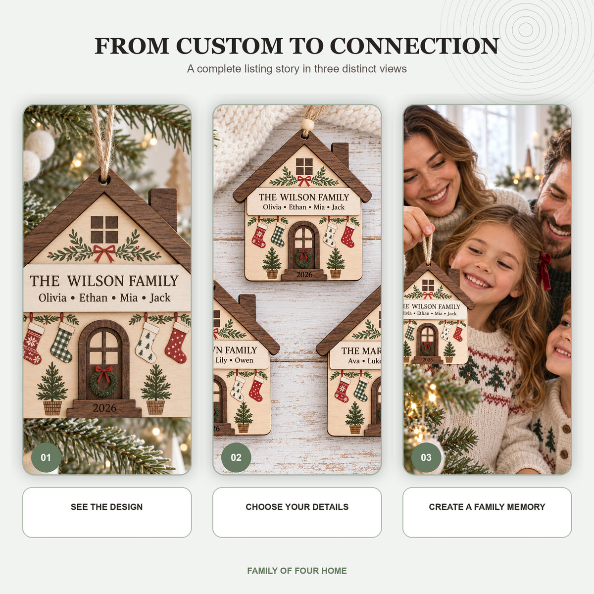 Personalized Family Of Four House Wood Ornament - Custom Keepsake - image 7