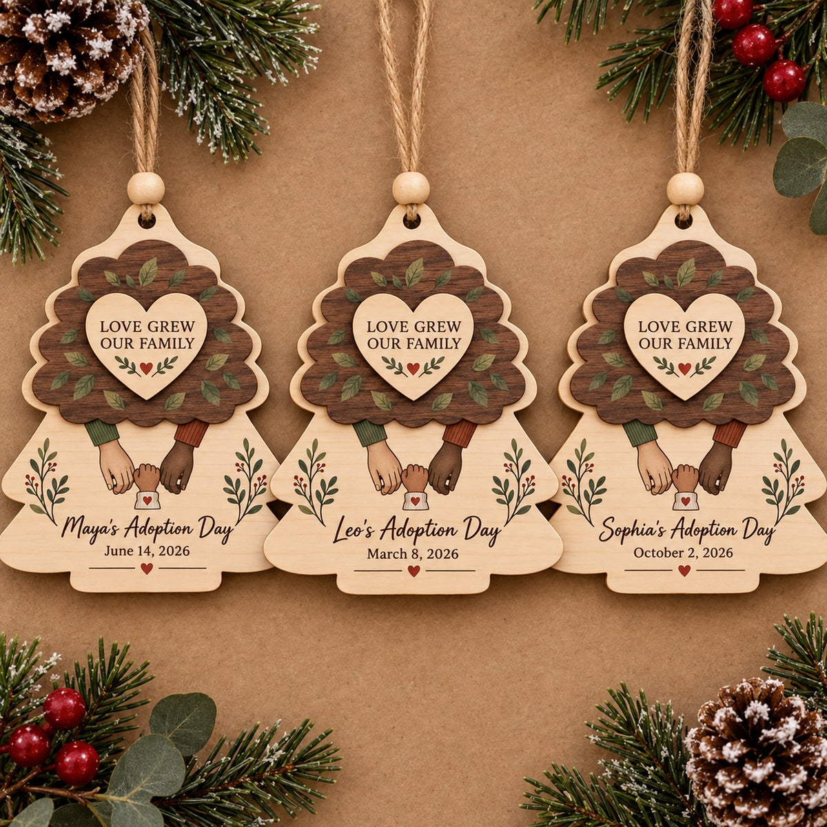 Personalized Adoption Day Family Wood Ornament - Custom Keepsake - image 2