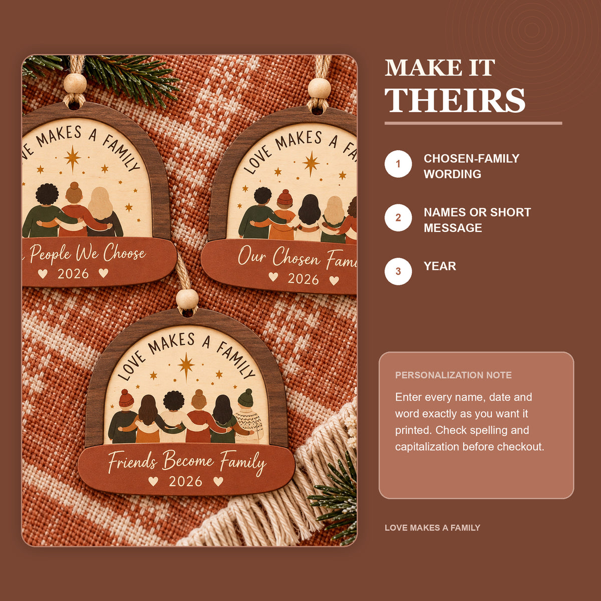 Personalized Love Makes A Family Wood Ornament - Custom Keepsake - image 5