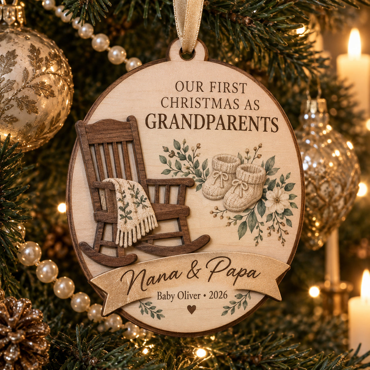 Personalized First Christmas Grandparents Wood Ornament - Custom Keepsake - image 1