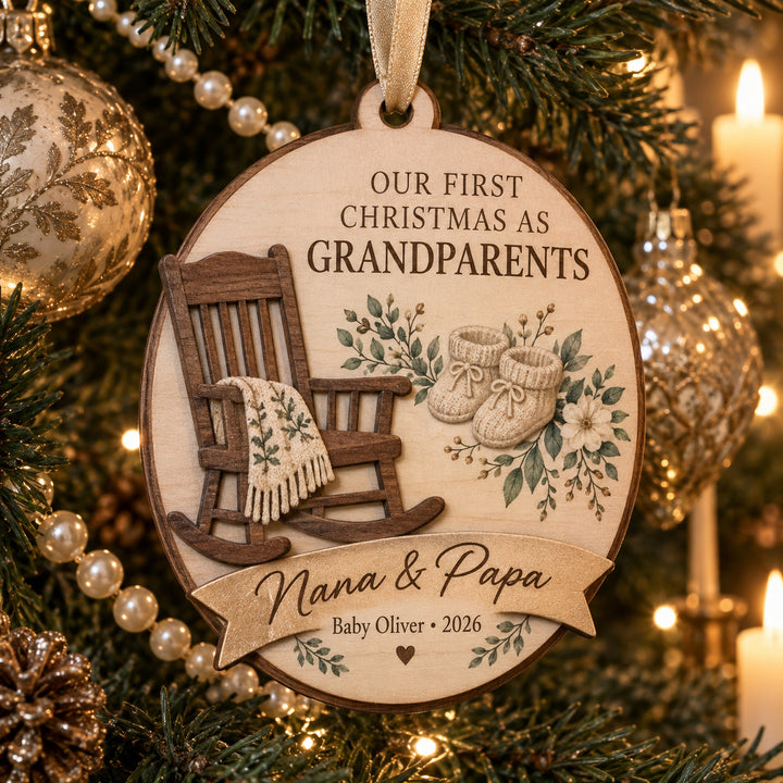 Personalized First Christmas Grandparents Wood Ornament - Custom Keepsake - image 1