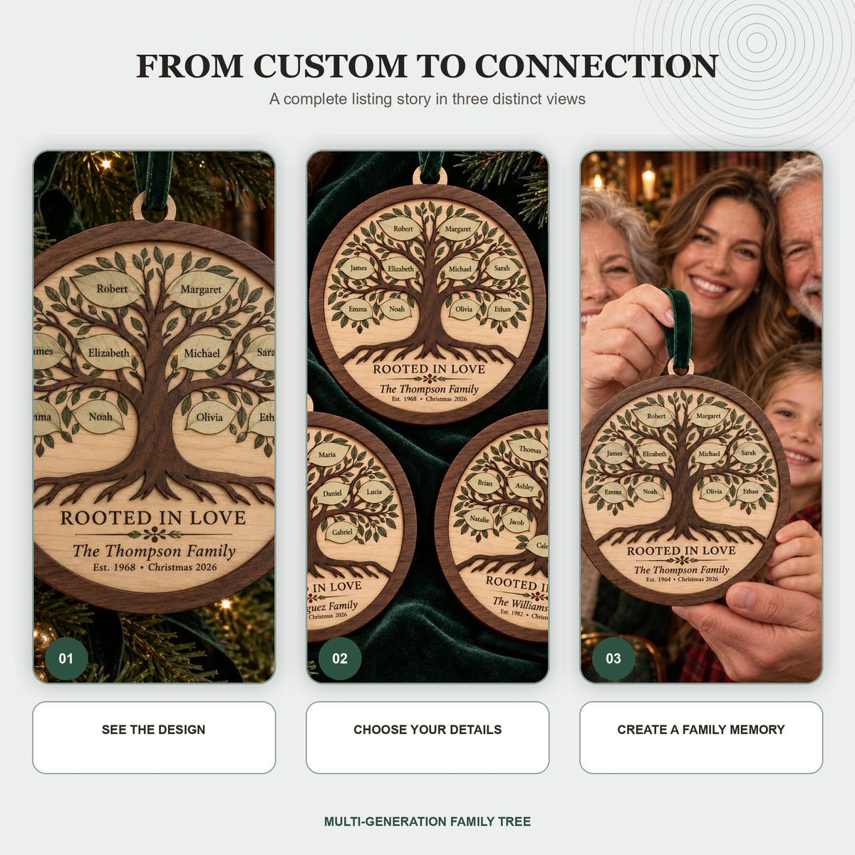 Personalized Multi Generation Family Tree Wood Ornament - Custom Keepsake - image 7