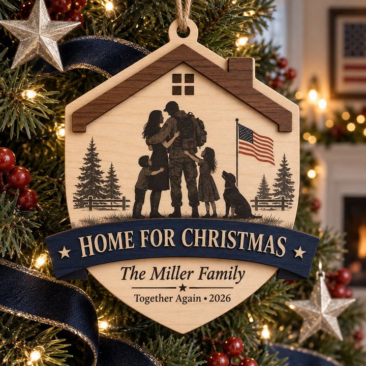 Personalized Military Family Home For Christmas Wood Ornament - Custom Keepsake - image 1