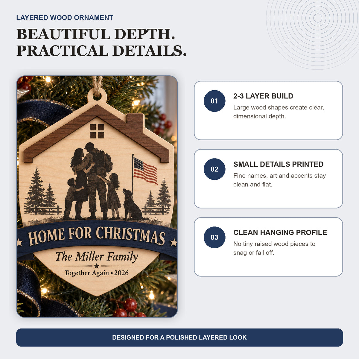 Personalized Military Family Home For Christmas Wood Ornament - Custom Keepsake - image 4