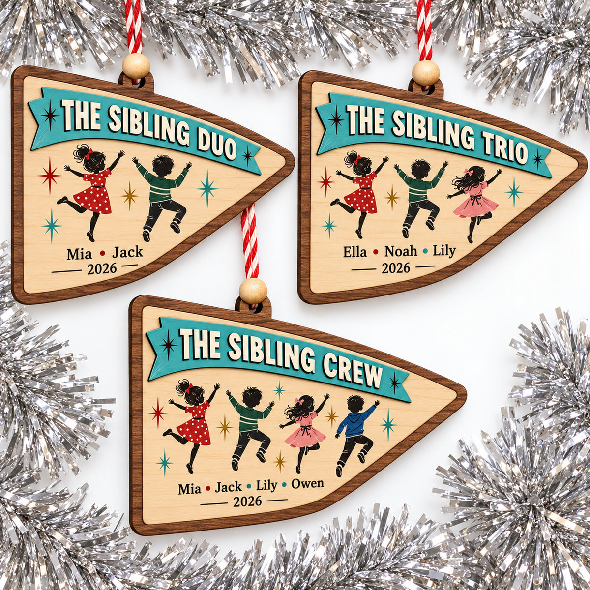 Personalized Sibling Crew Wood Ornament - Custom Keepsake - image 2
