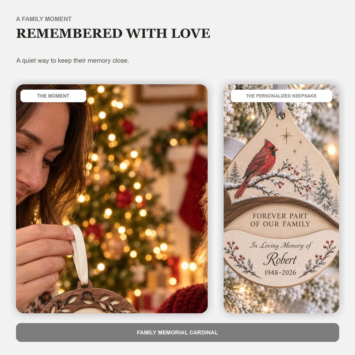 Personalized Family Memorial Cardinal Wood Ornament - Custom Keepsake - image 3