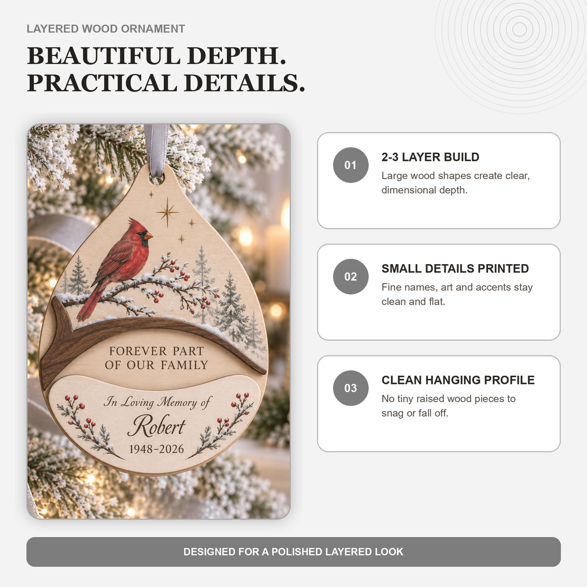 Personalized Family Memorial Cardinal Wood Ornament - Custom Keepsake - image 4
