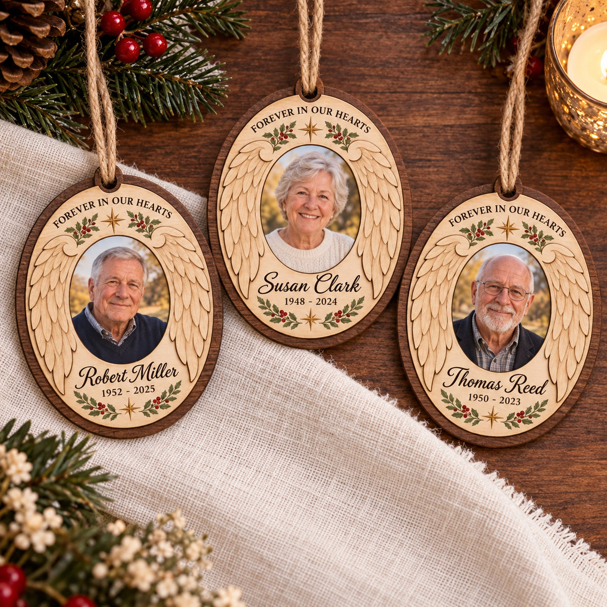 Personalized Personalized Memorial Photo Angel Wings Wood Ornament - Custom Keepsake - image 2