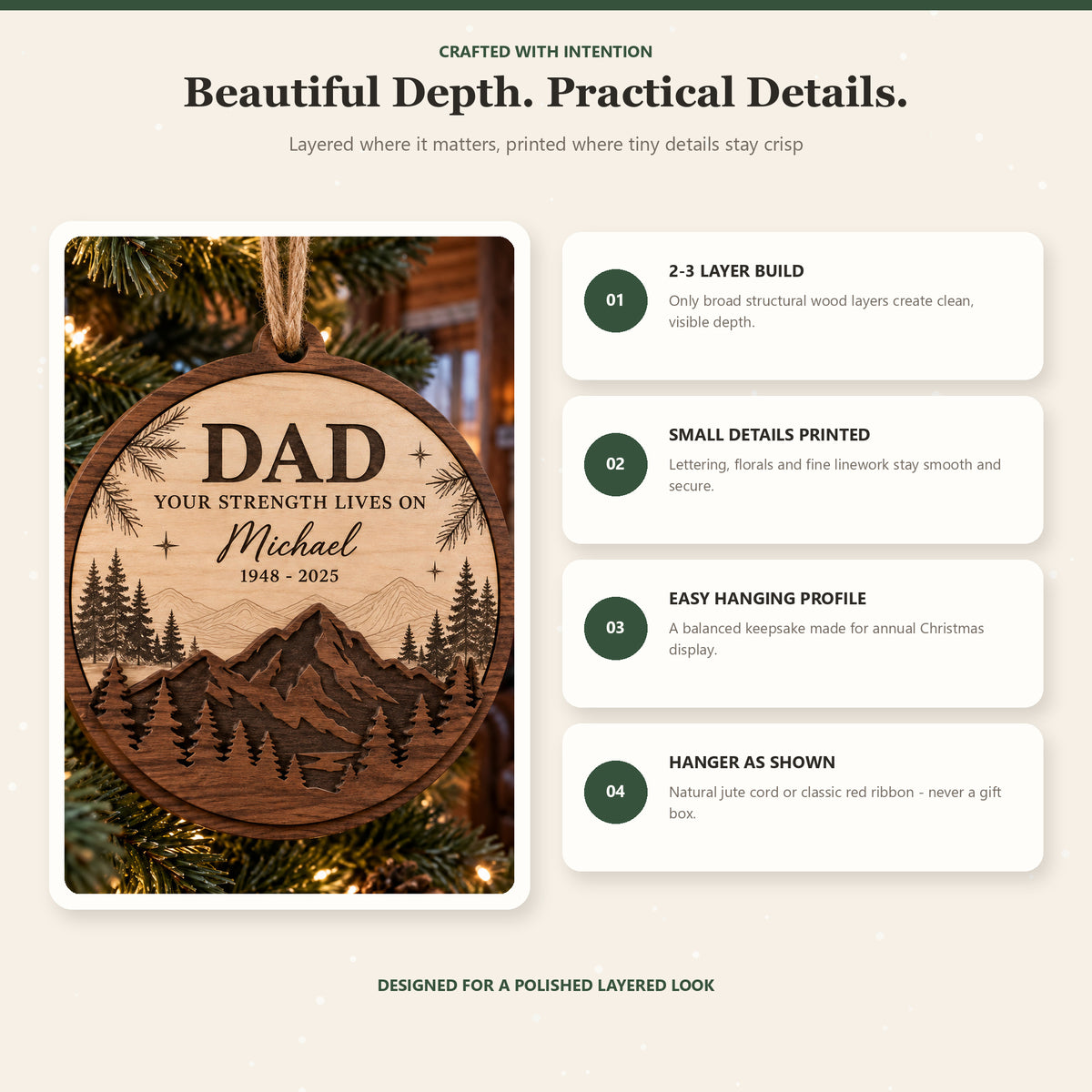 Personalized Loss Of Dad Mountain Forest Wood Ornament - Custom Keepsake - image 4