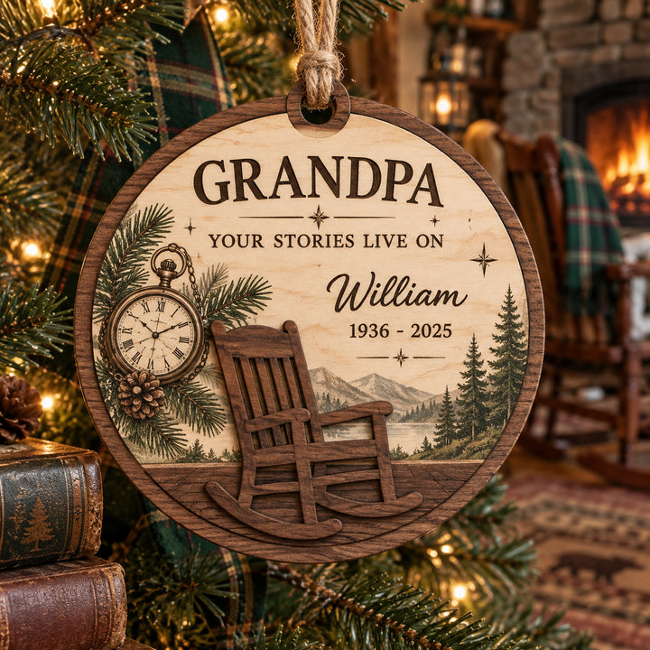 Personalized Grandpa Rocking Chair Memorial Wood Ornament - Custom Keepsake - image 1