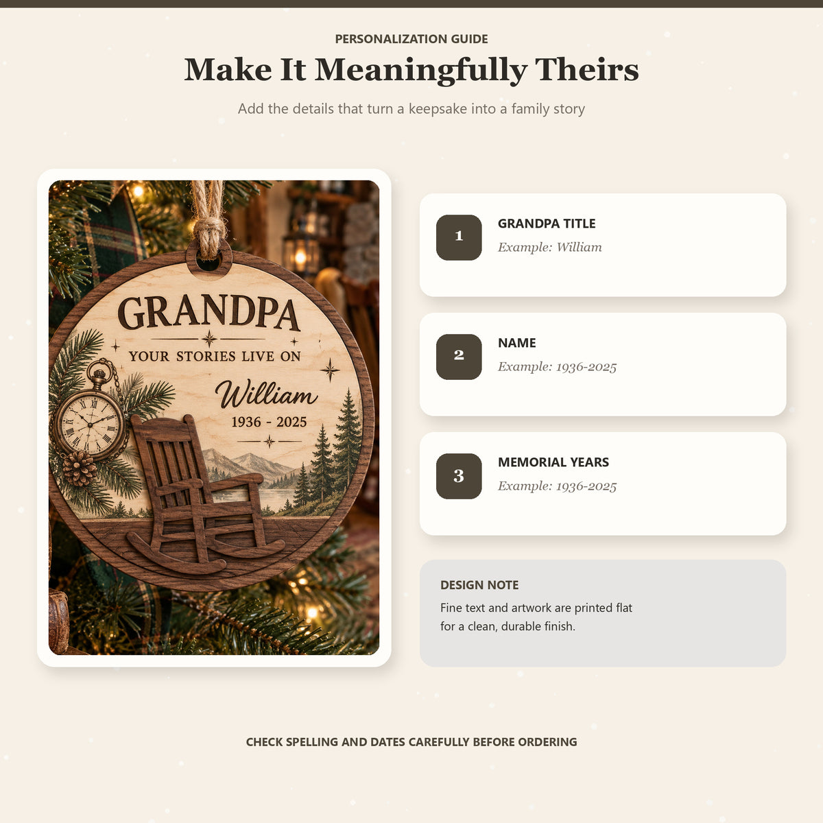 Personalized Grandpa Rocking Chair Memorial Wood Ornament - Custom Keepsake - image 5