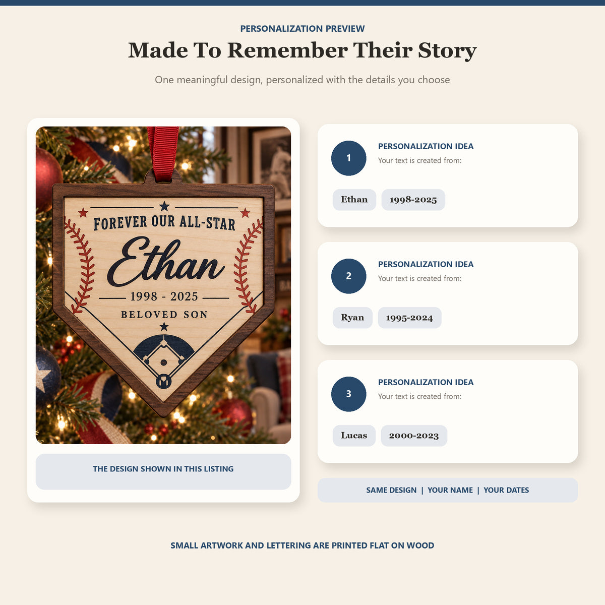 Personalized Son Baseball Memorial Wood Ornament - Custom Keepsake - image 2