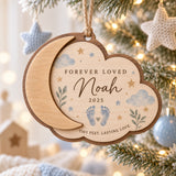 Personalized Baby Memorial Moon Footprints Wood Ornament - Custom Keepsake - image 1