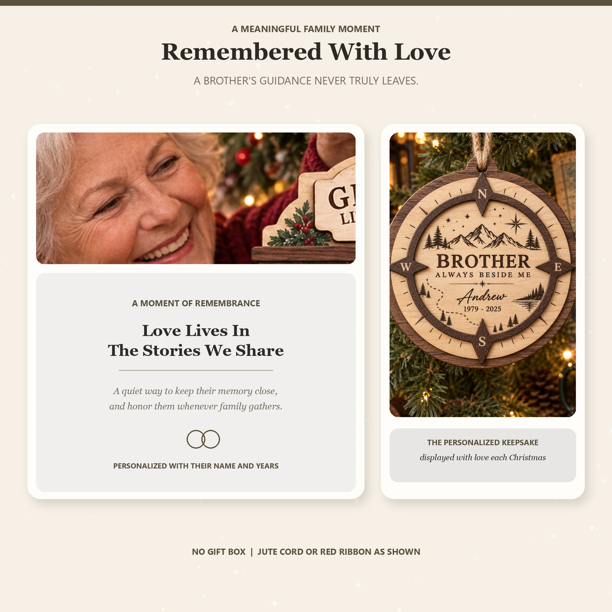 Personalized Brother Compass Memorial Wood Ornament - Custom Keepsake - image 3