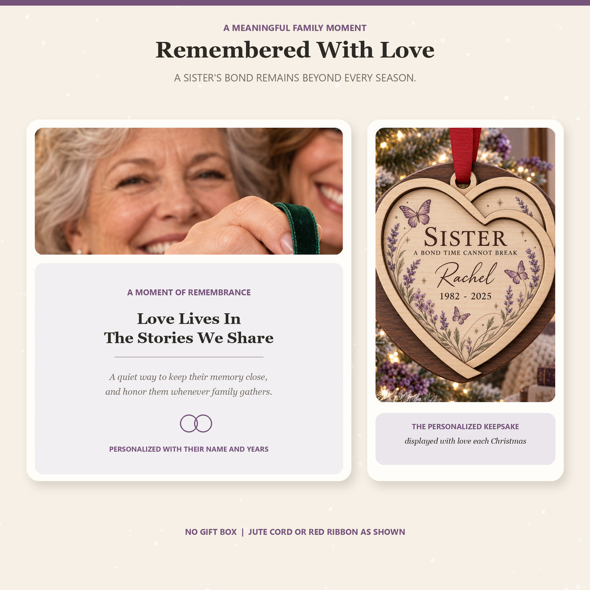 Personalized Sister Butterfly Memorial Wood Ornament - Custom Keepsake - image 3