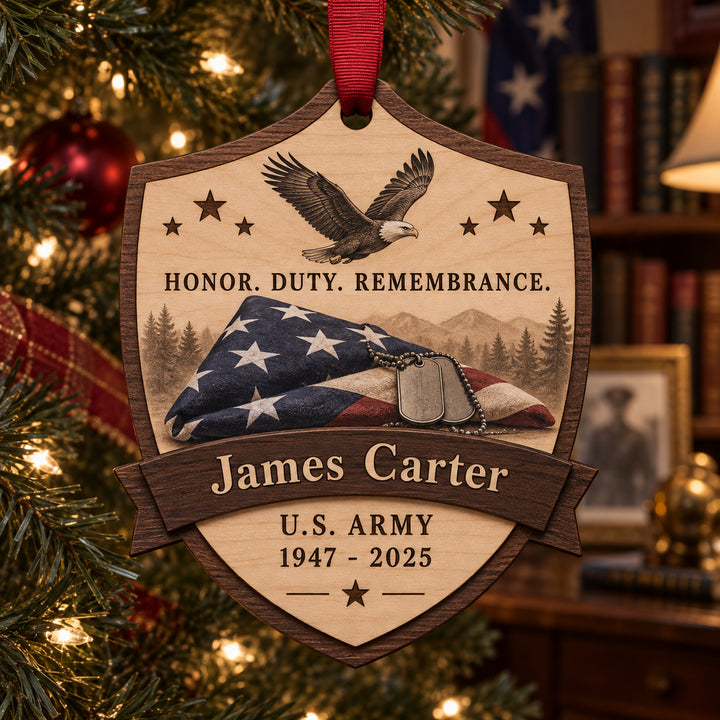 Personalized Veteran Folded Flag Memorial Wood Ornament - Custom Keepsake - image 1