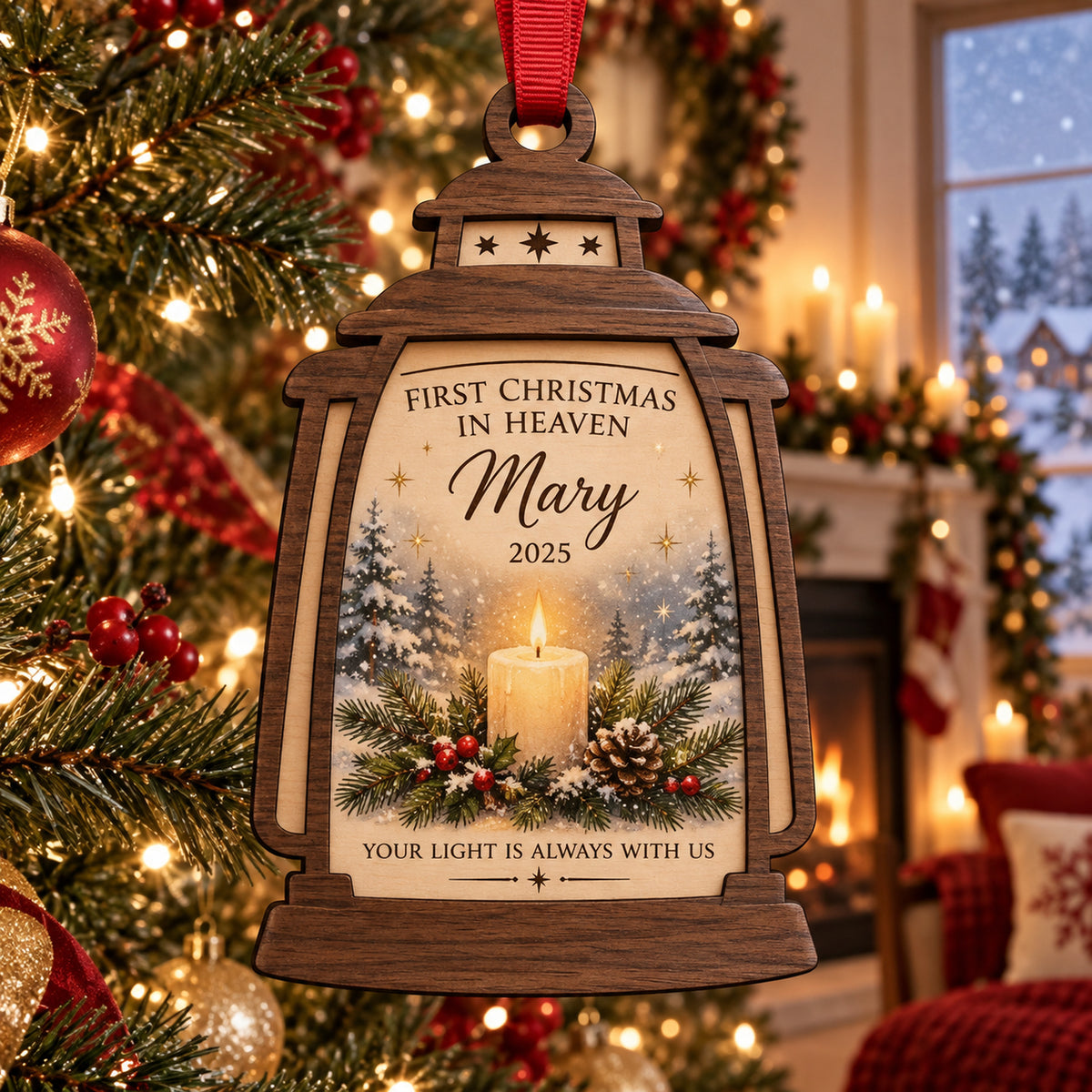Personalized First Christmas In Heaven Lantern Wood Ornament - Custom Keepsake - image 1