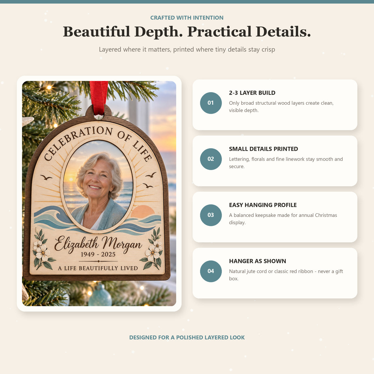 Personalized Celebration Of Life Photo Sunrise Wood Ornament - Custom Keepsake - image 4