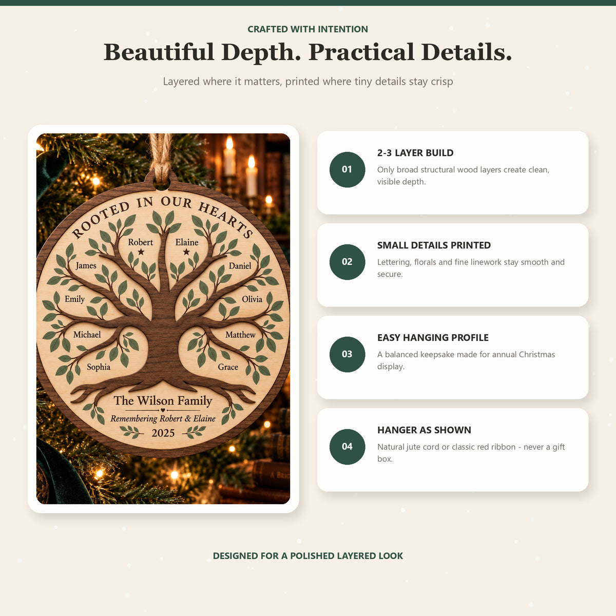 Personalized Family Tree Remembrance Wood Ornament - Custom Keepsake - image 4