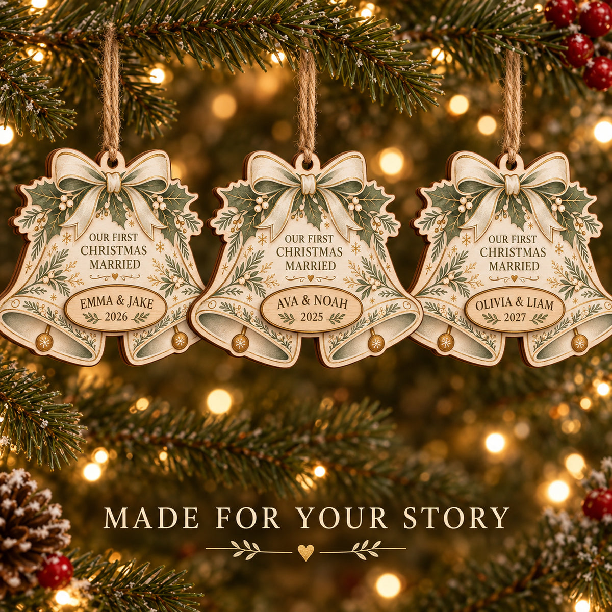 Personalized Wedding Bells Wood Ornament - Custom Keepsake - image 2