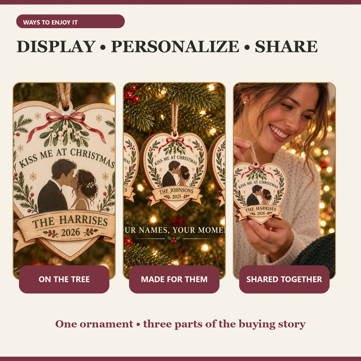 Personalized Mistletoe Kiss Wood Ornament - Custom Keepsake - image 7