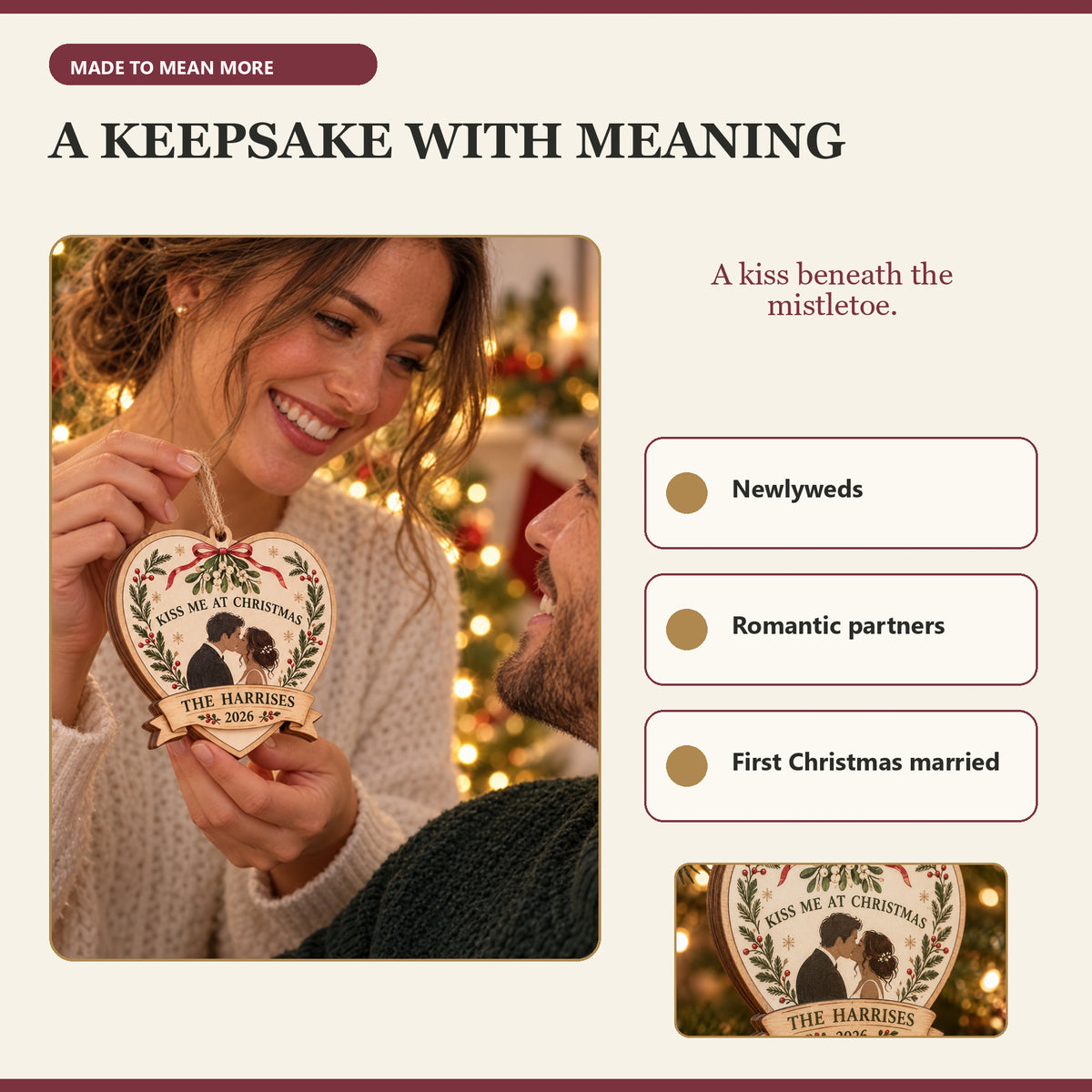 Personalized Mistletoe Kiss Wood Ornament - Custom Keepsake - image 8