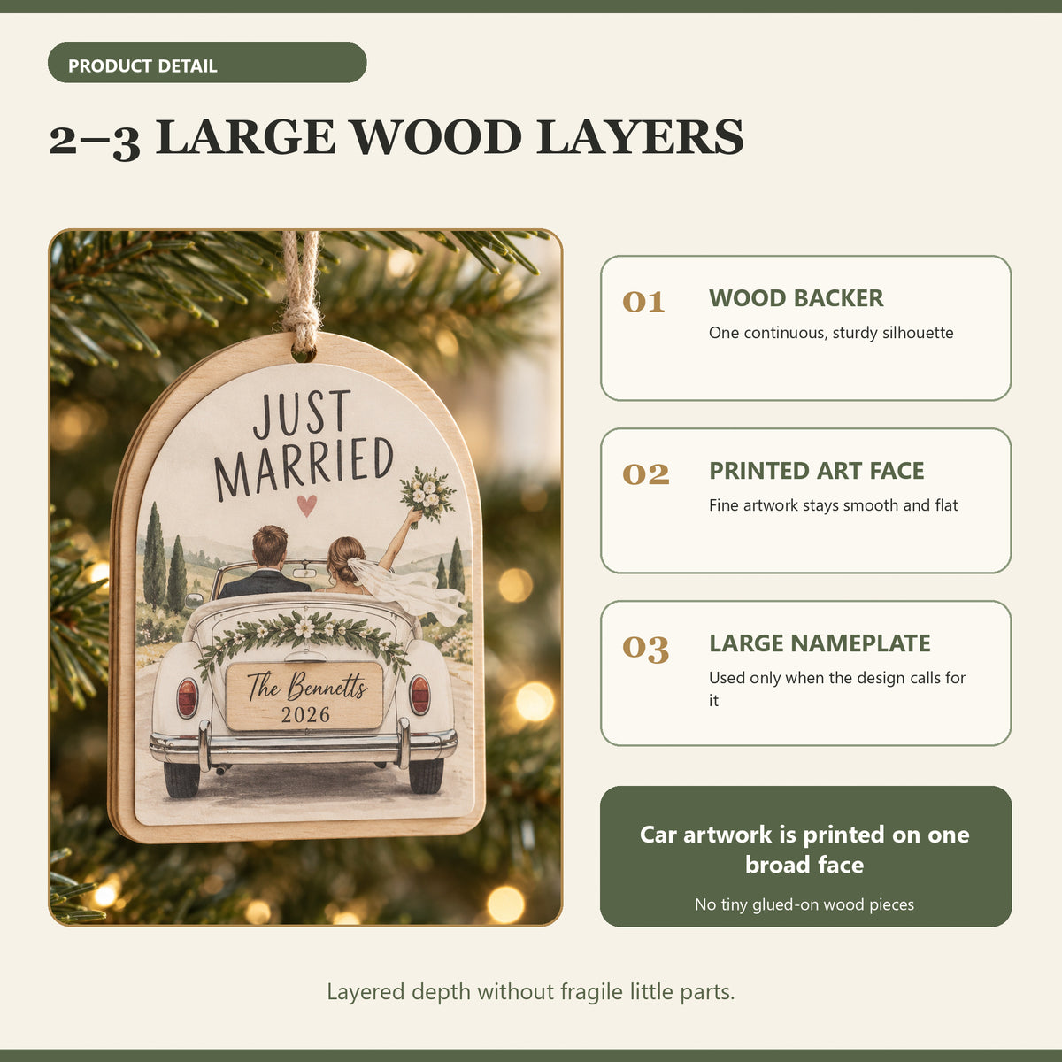 Personalized Just Married Car Wood Ornament - Custom Keepsake - image 4