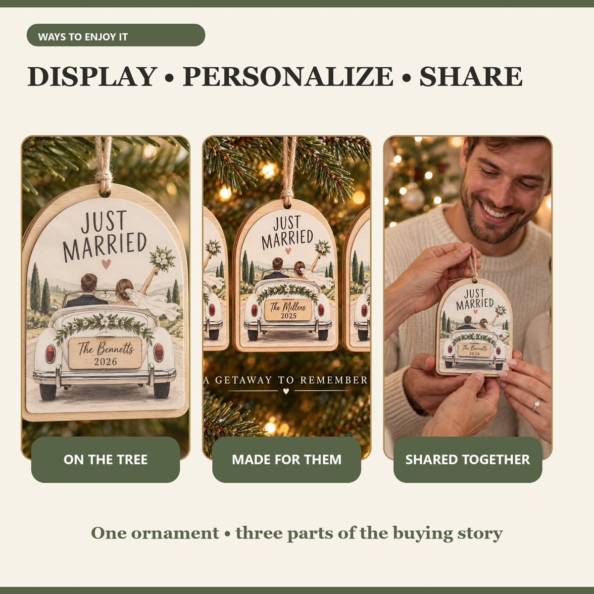 Personalized Just Married Car Wood Ornament - Custom Keepsake - image 7